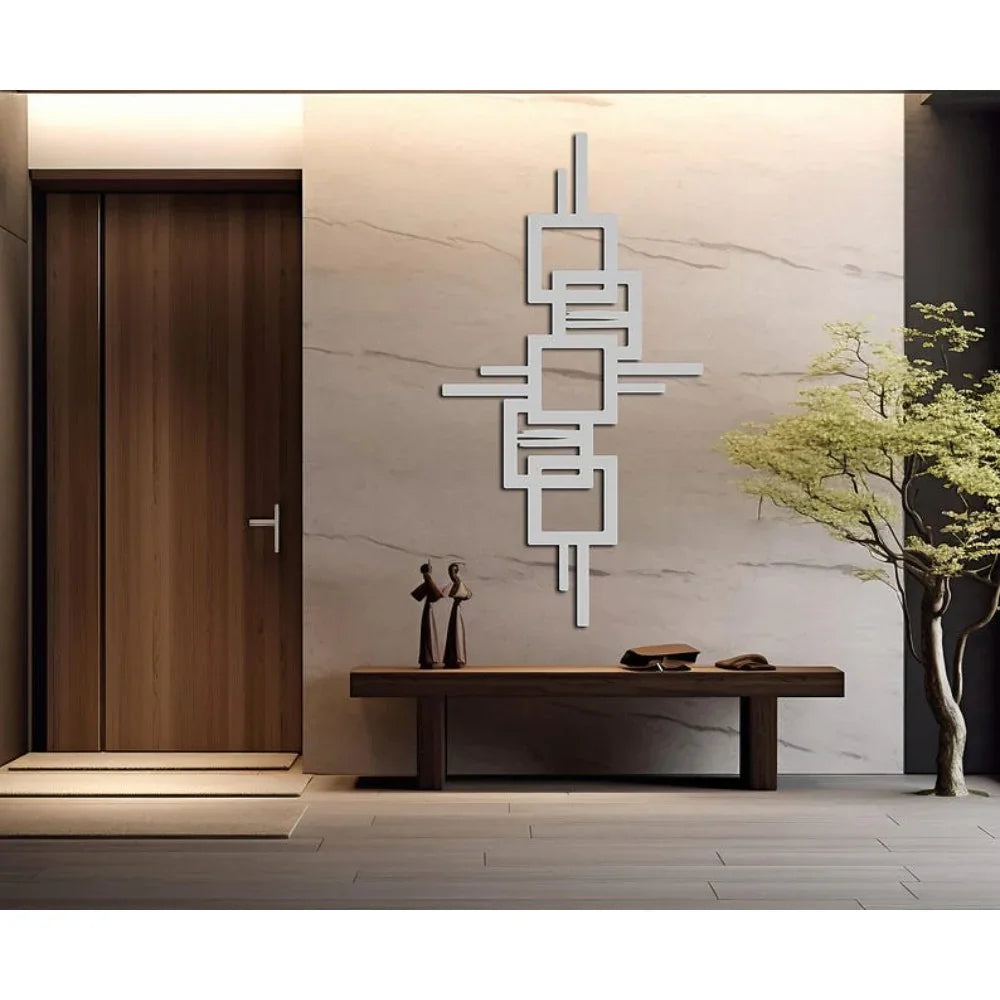 Metal Wall Art Geometric Design with Diagonal Lines Large Modern Statement Piece, detail shot - House Of Avana