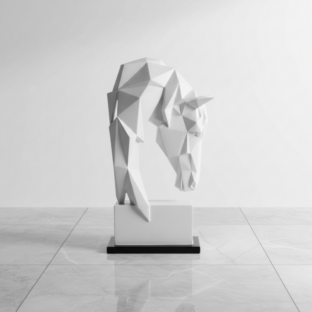 Geometric Horse Head Sculpture – White Resin [[SKU:HOA-SCU-544]]