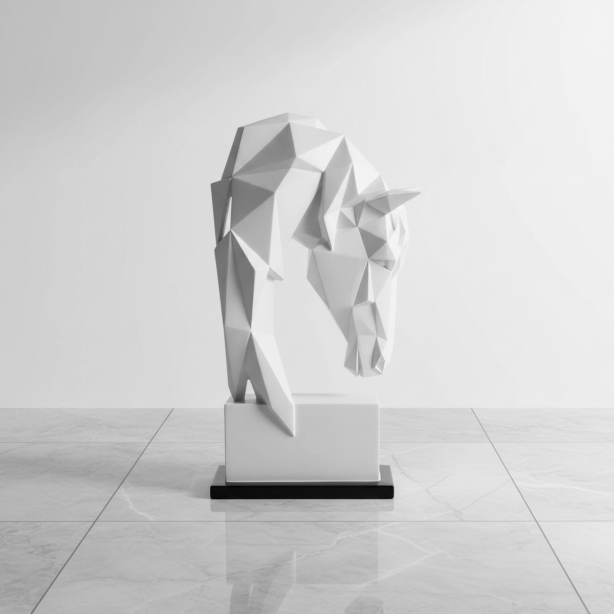 Geometric Horse Head Sculpture – White Resin [[SKU:HOA-SCU-544]]