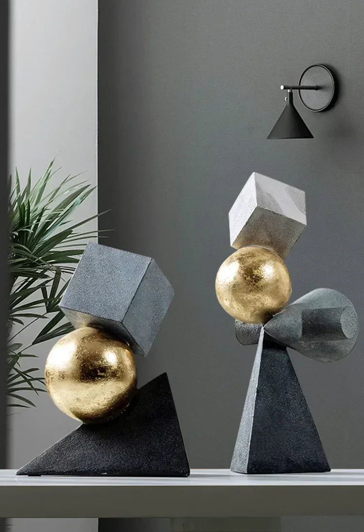 Geometric Sculpture - Gold Triangular Abstract, angled view - House Of Avana