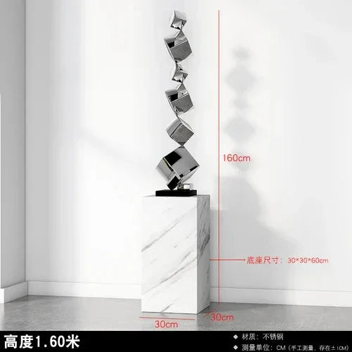 Cx168cp Luxury Floor Sculpture Artwork Geometric Stainless Steel Sculptures & Figurines Northern Room... - House Of Avana