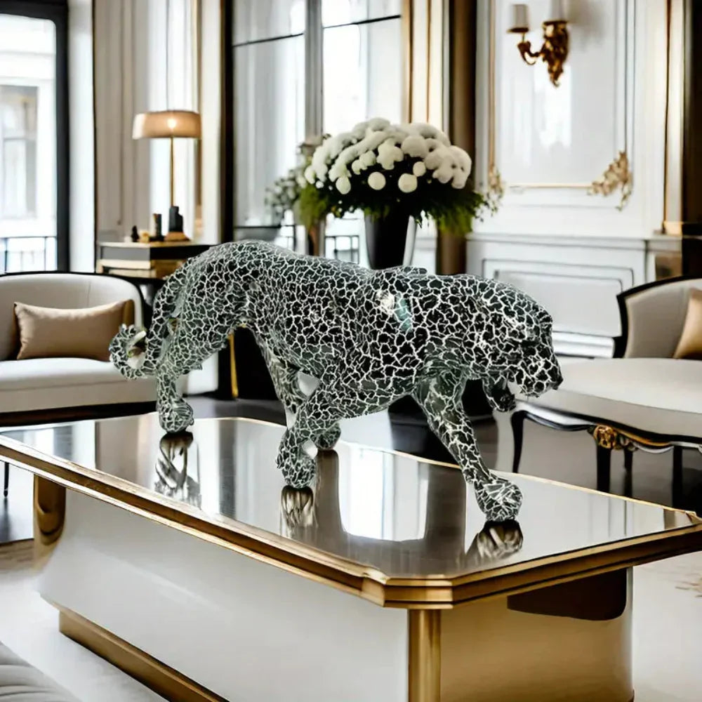 Modern Geometric Leopard Miniature Statue, back view - House Of Avana