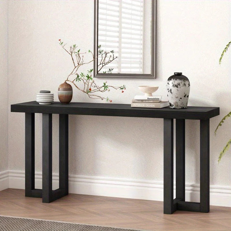 Geometric Wood Console Table with Pine Legs - House Of Avana