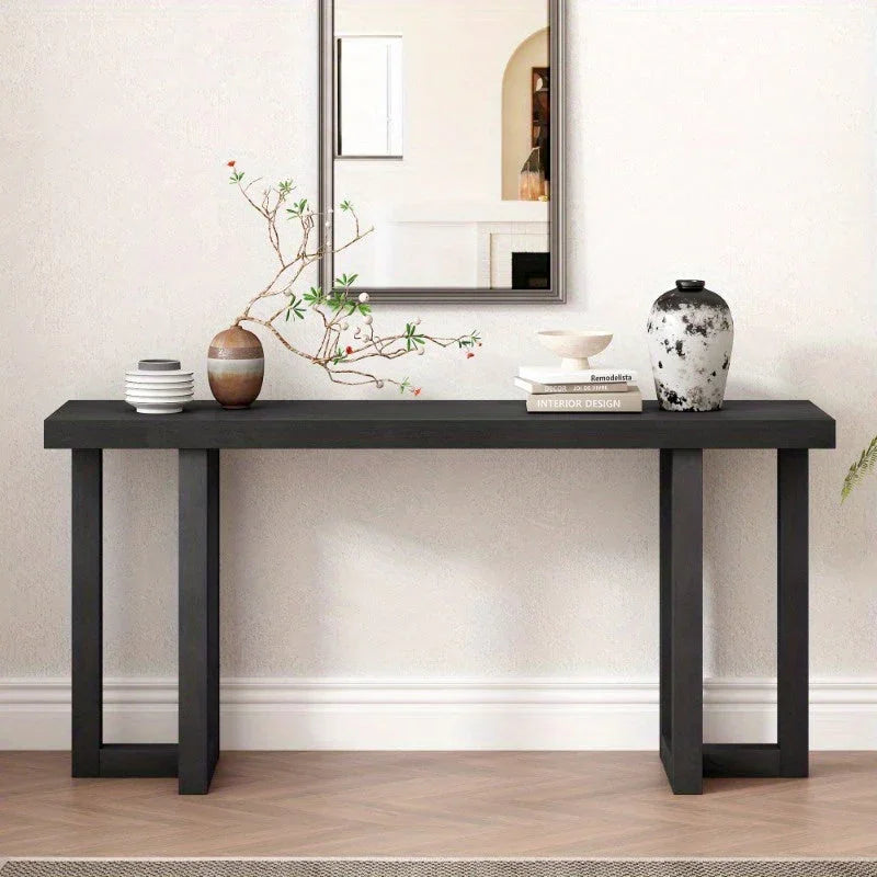Geometric Wood Console Table with Pine Legs - House Of Avana