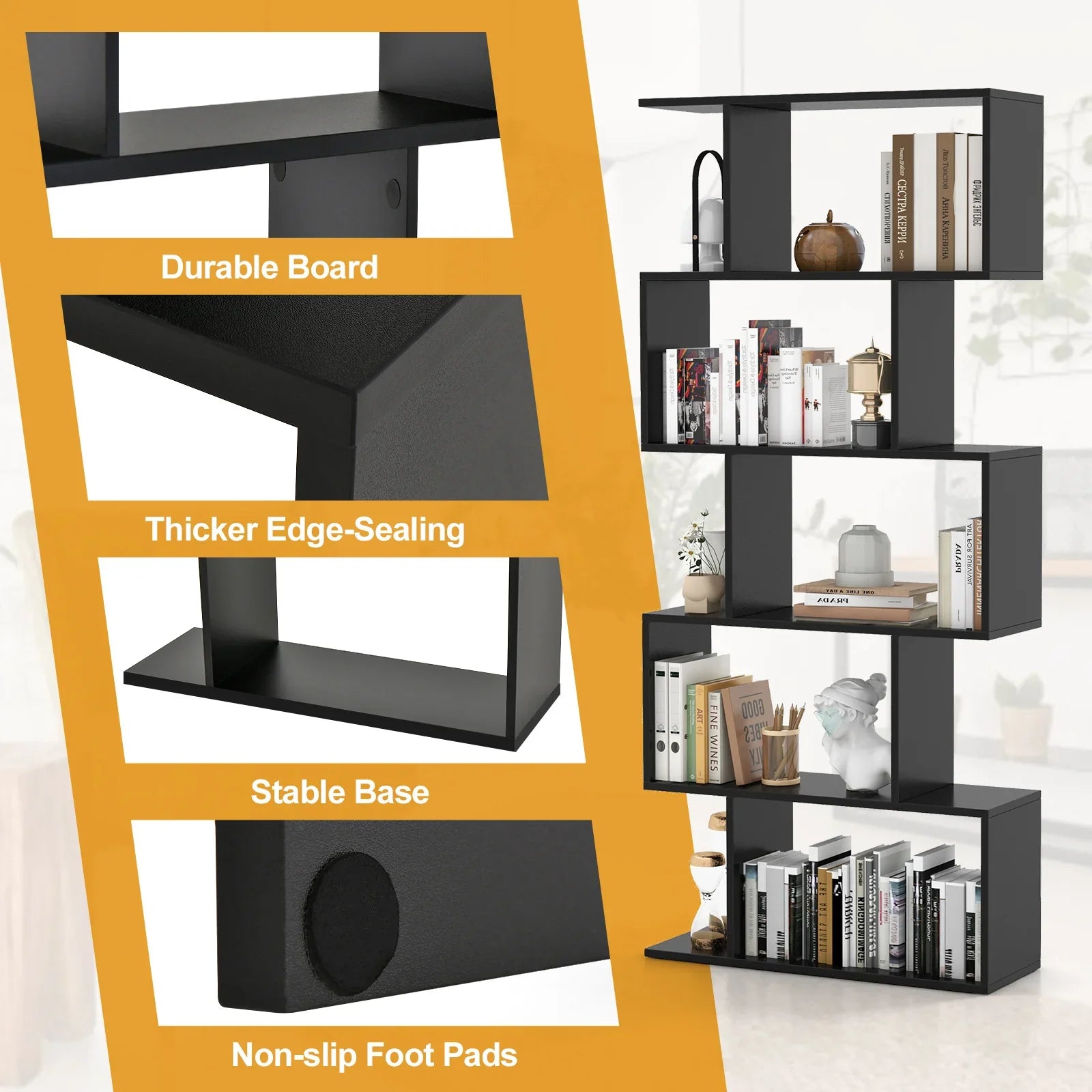 5-tier S-shaped Geometric Bookshelf - House Of Avana
