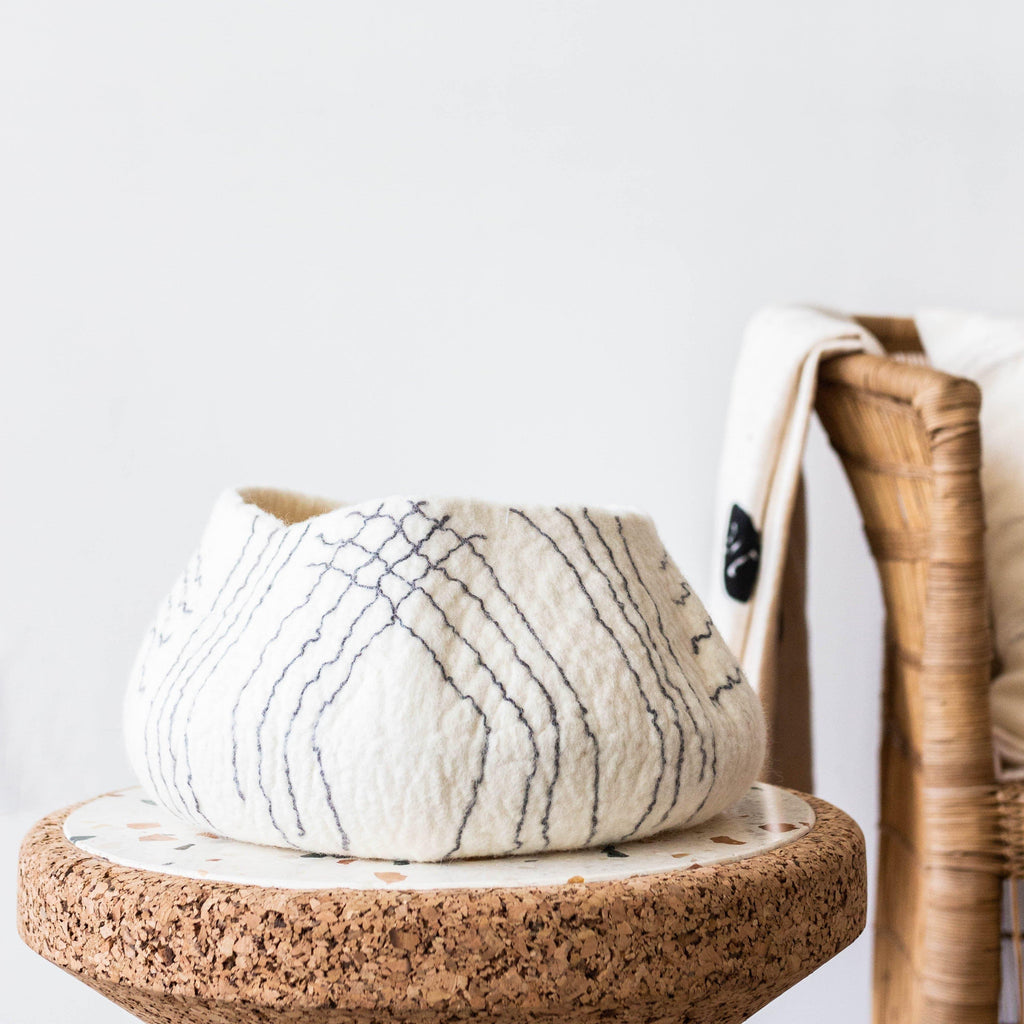 White Ghana Wool Linear Basket Kanju Interiors