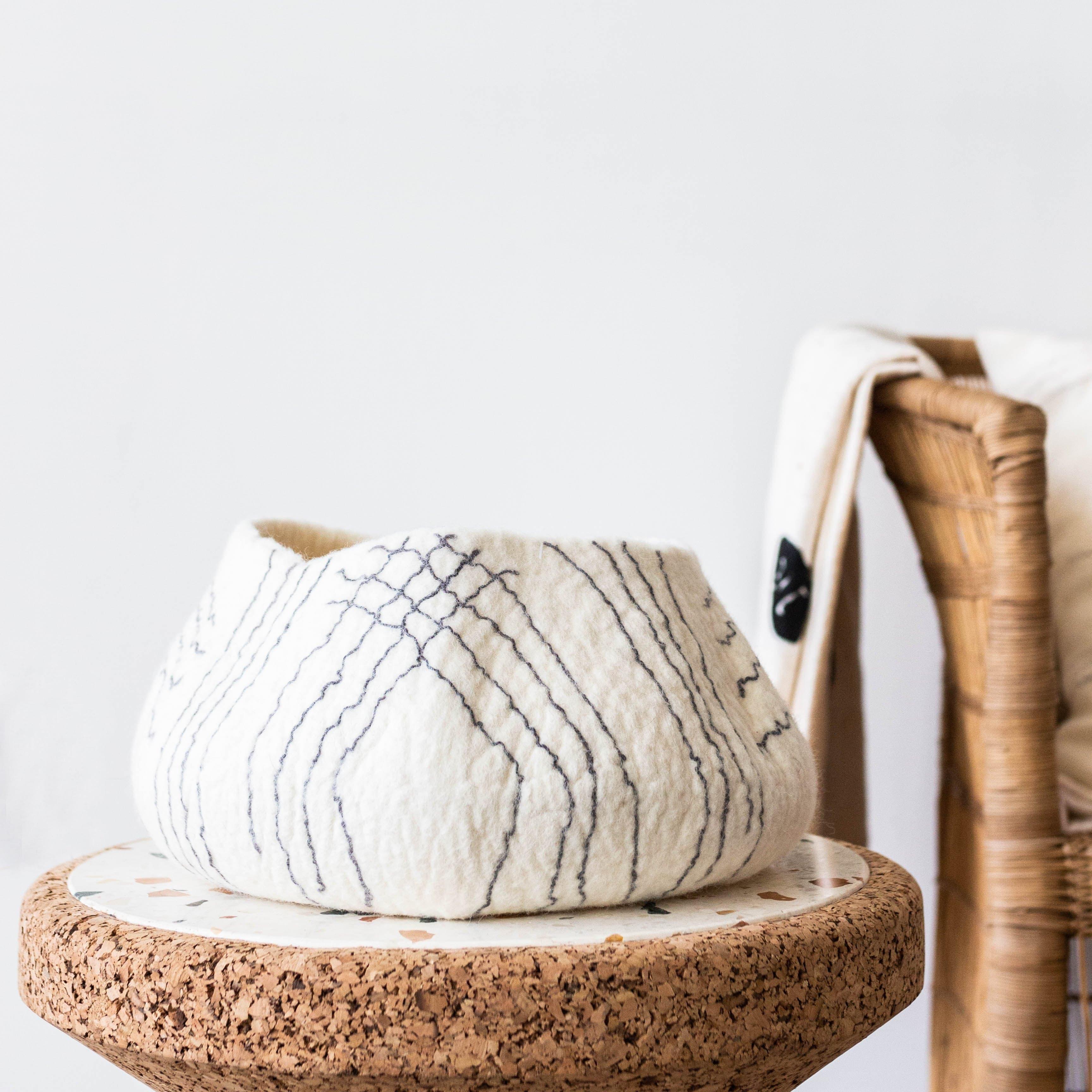 White Ghana Wool Linear Basket Kanju Interiors