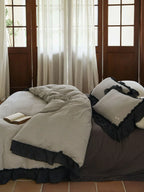 Gingham Floral Ruffle Bedding Set / Blue White Ever Lasting