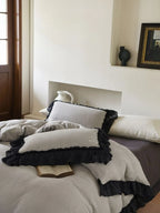 Gingham Floral Ruffle Bedding Set / Blue White Ever Lasting
