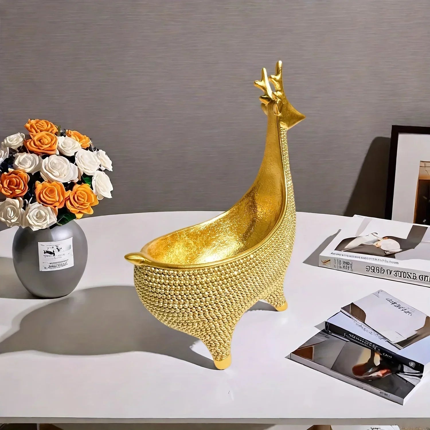 Giraffe Figurine - Ornate Golden Beaded Statue