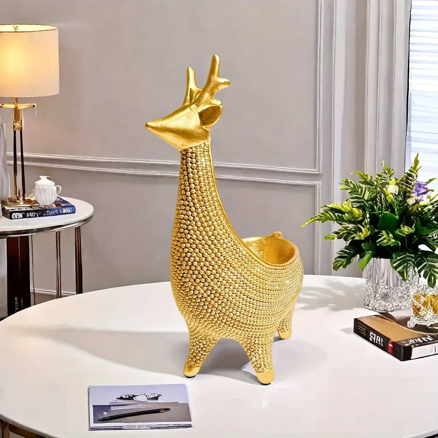 Giraffe Figurine - Ornate Golden Beaded Statue