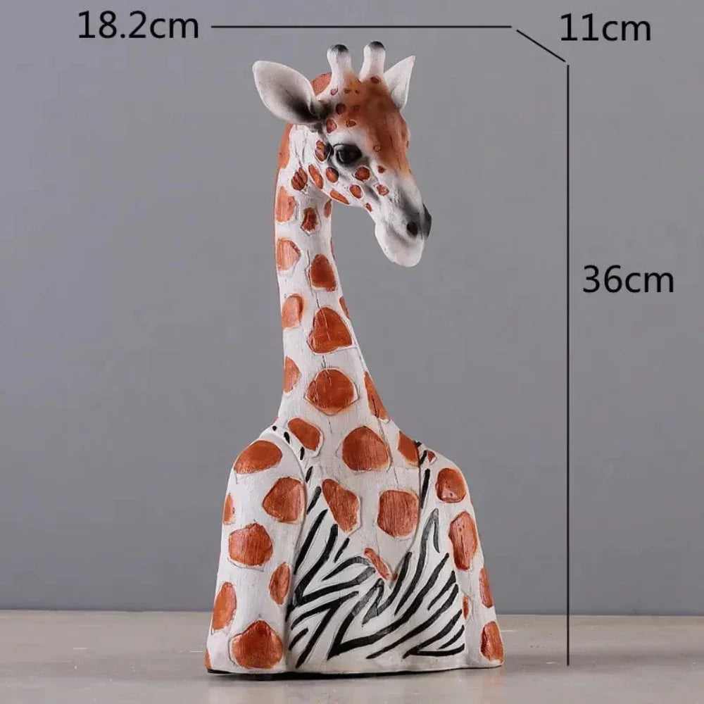 Wooden giraffe head statue, handcarved brown figure - House of Avana