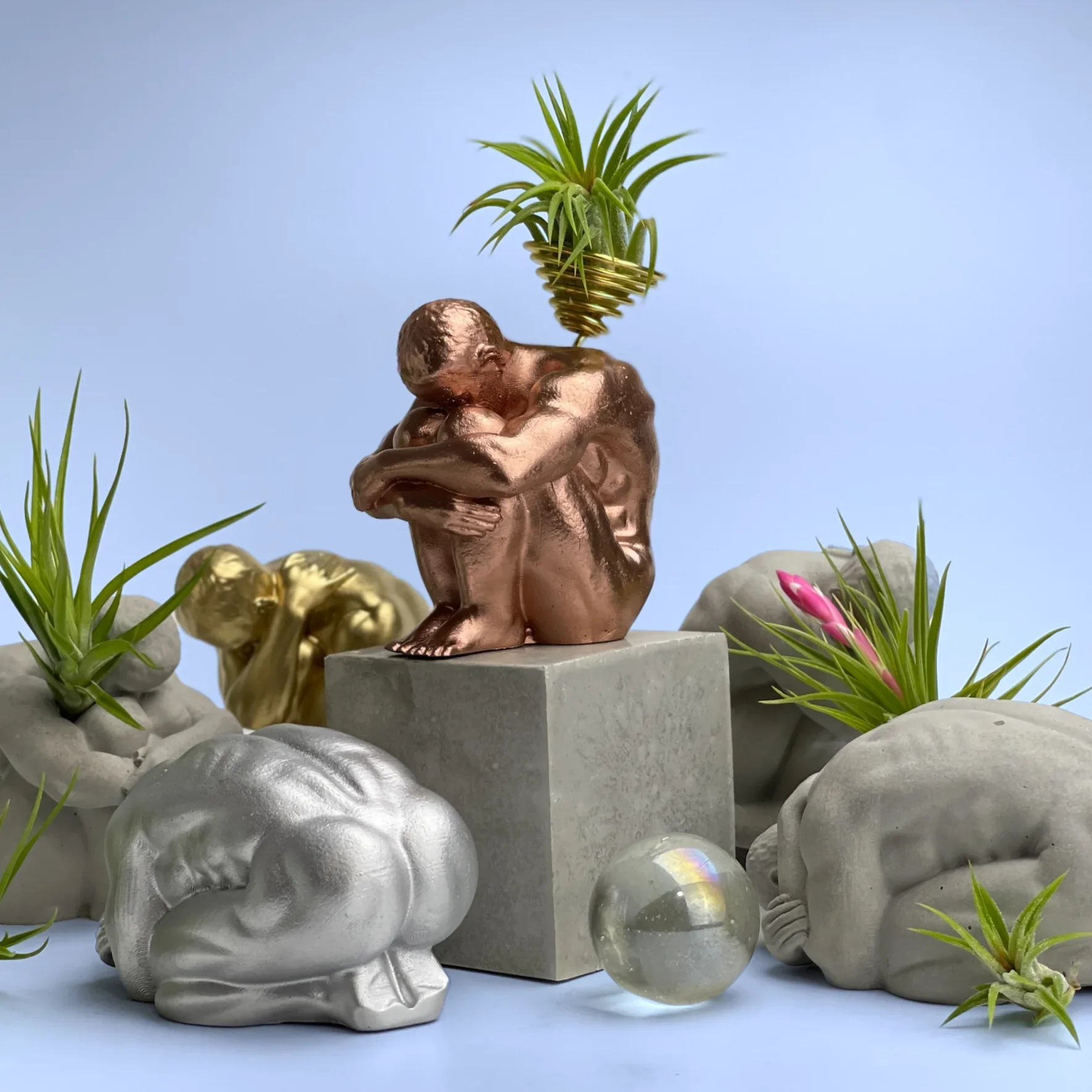 Glass Air Plant Holder for Men, Unique Body Shape Decor, front view - House Of Avana