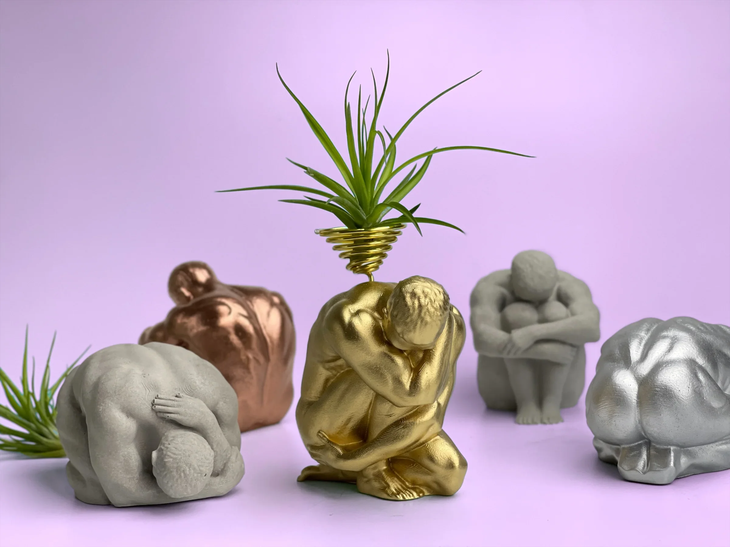 Glass Air Plant Holder for Men, Unique Body Shape Decor, back view - House Of Avana