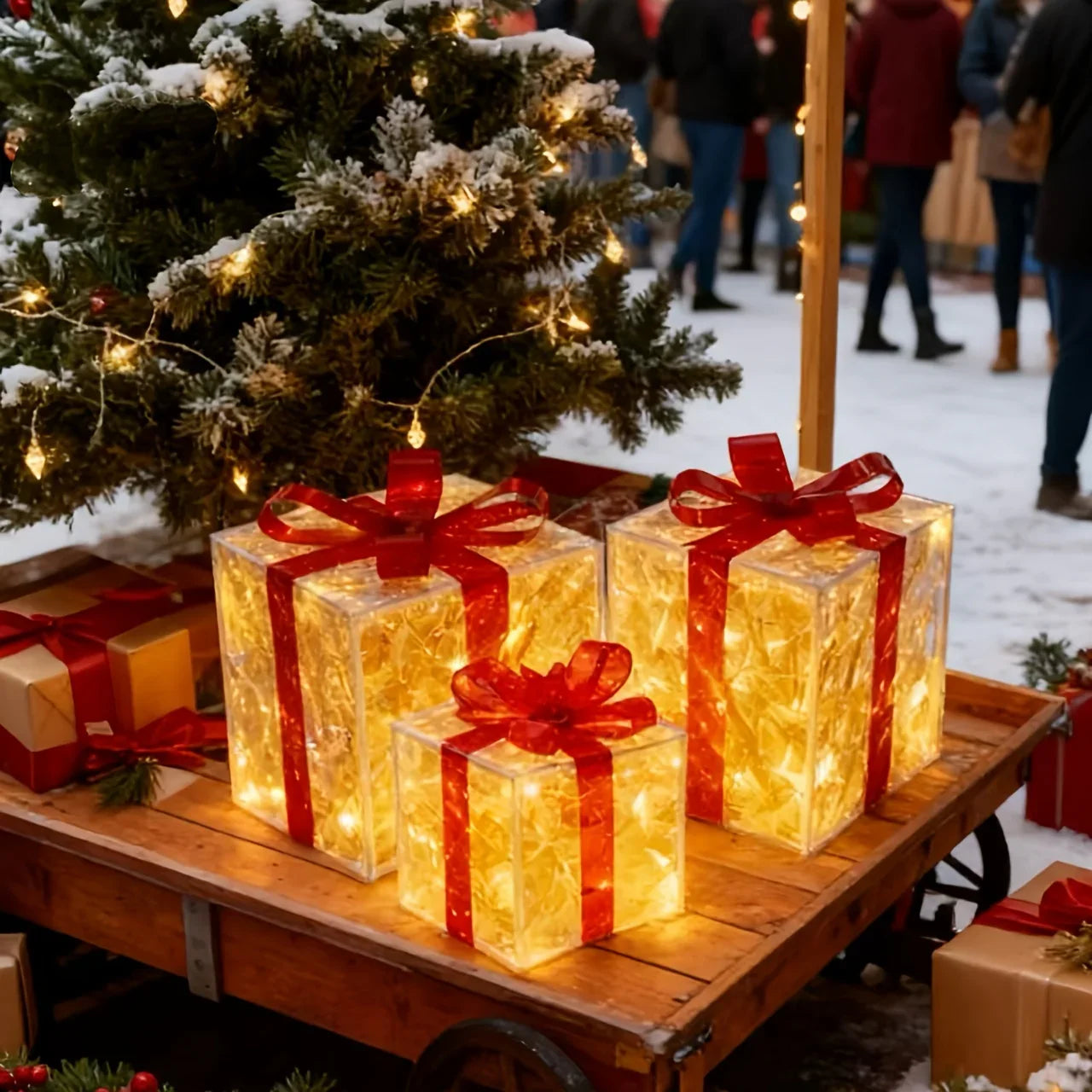 Glass Box Decoration with Warm Glowing Winter Tree Scene - House Of Avana