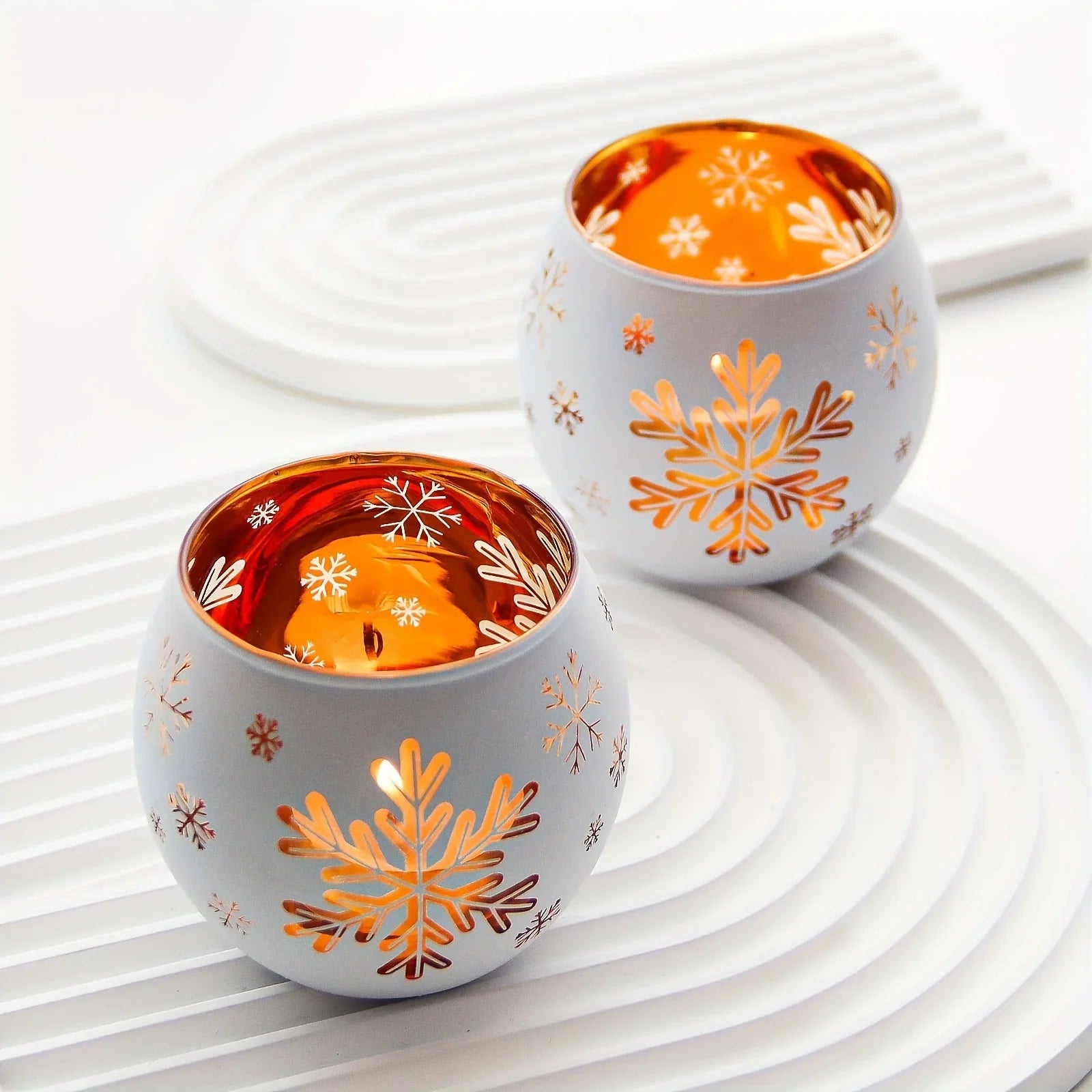Clear glass candle holders with snowflake design, delicate clear glass - House of Avana