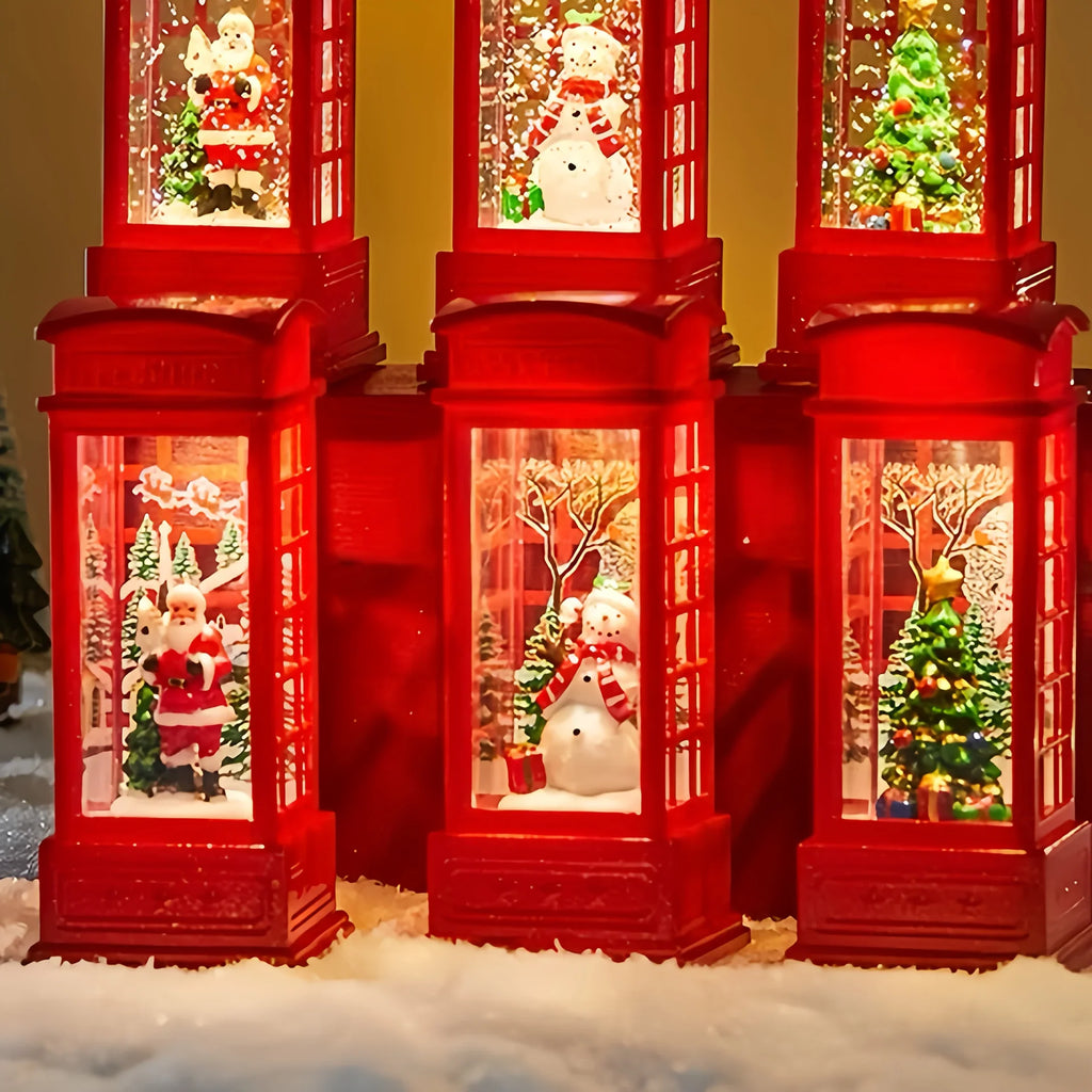 Christmas Glass Phone Box Decoration with Santa and Snowman Figurines - House Of Avana
