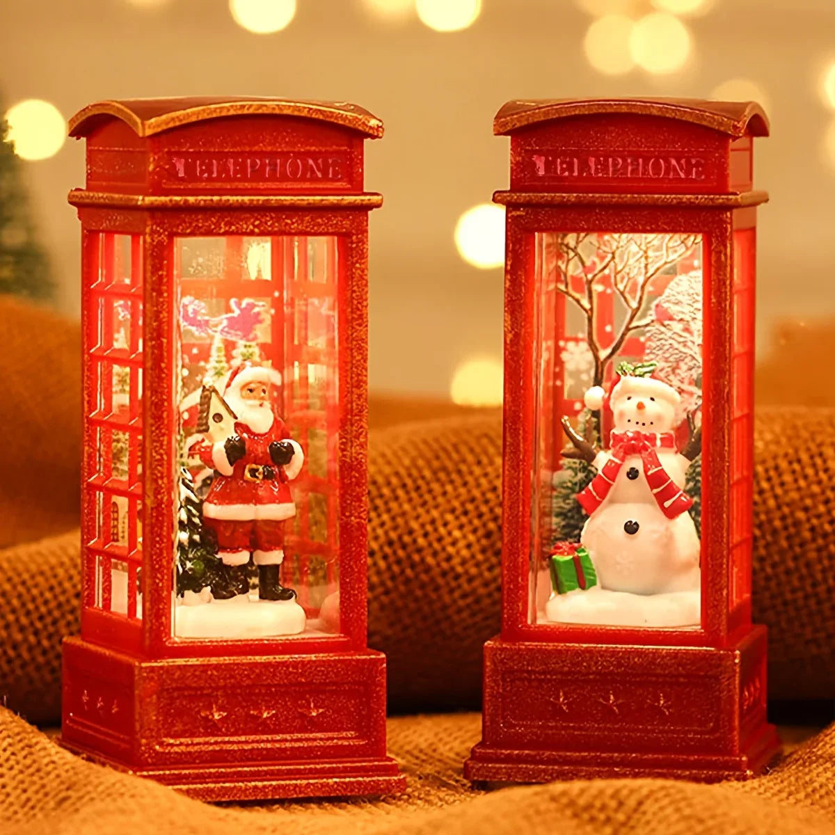 Christmas Glass Phone Box Decoration with Santa and Snowman Figurines - House Of Avana