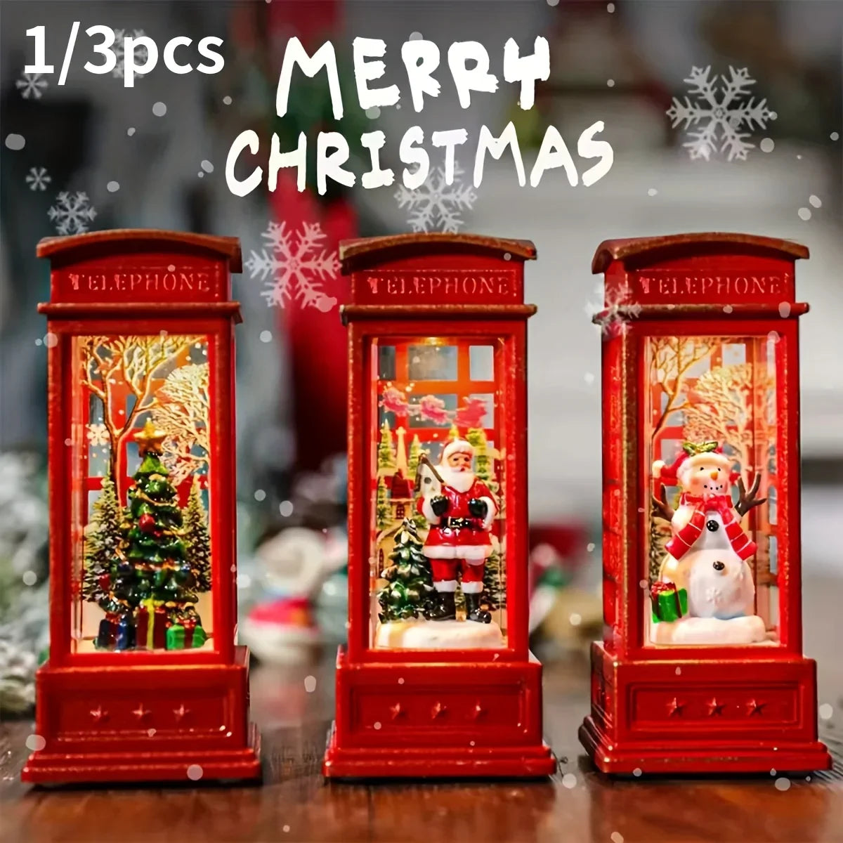 Christmas Glass Phone Box Decoration with Santa and Snowman Figurines - House Of Avana