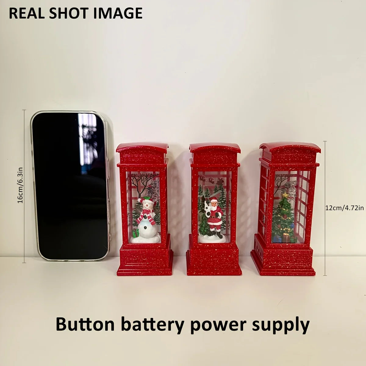 Christmas Glass Phone Box Decoration with Santa and Snowman Figurines - House Of Avana