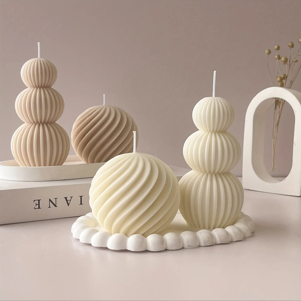 Nordic Glass Wave Ball Candles in Minimalist Style, back view - House Of Avana