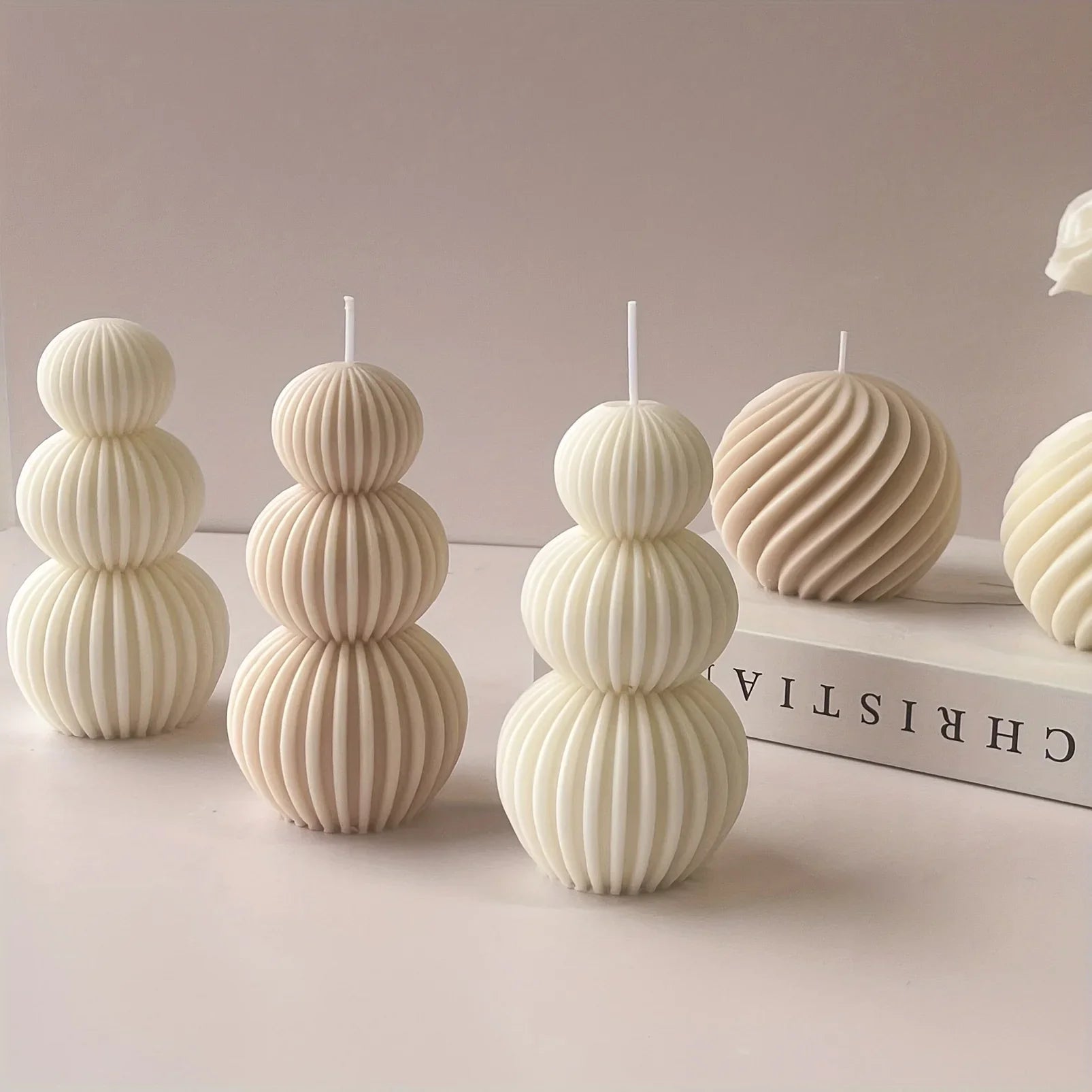 Nordic Glass Wave Ball Candles in Minimalist Style, detail shot - House Of Avana