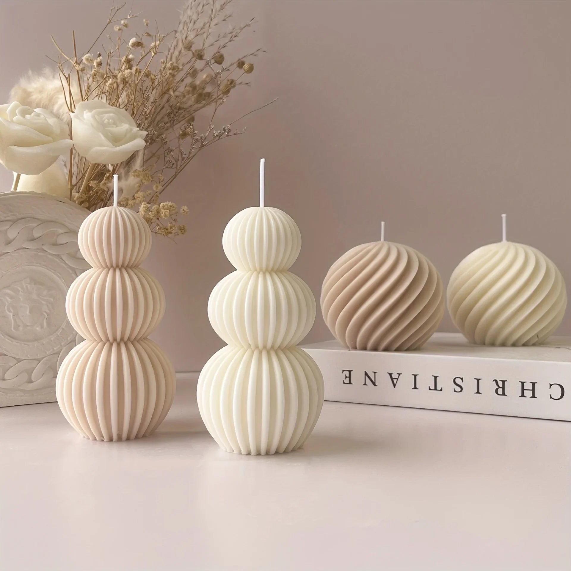 Nordic Glass Wave Ball Candles in Minimalist Style, front view - House Of Avana