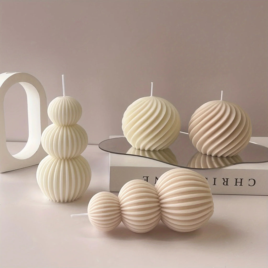 Nordic Glass Wave Ball Candles in Minimalist Style, lifestyle image - House Of Avana