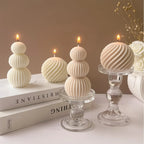 Nordic Glass Wave Ball Candles in Minimalist Style, side view - House Of Avana