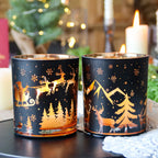 14oz Black Pillar Candle Holder - Vintage Glass Christmas Decor with Reindeer, Tree & Snowflake Designs - Perfect for Holiday Home & Living Room Ambiance House Of Avana