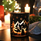 14oz Black Pillar Candle Holder - Vintage Glass Christmas Decor with Reindeer, Tree & Snowflake Designs - Perfect for Holiday Home & Living Room Ambiance House Of Avana