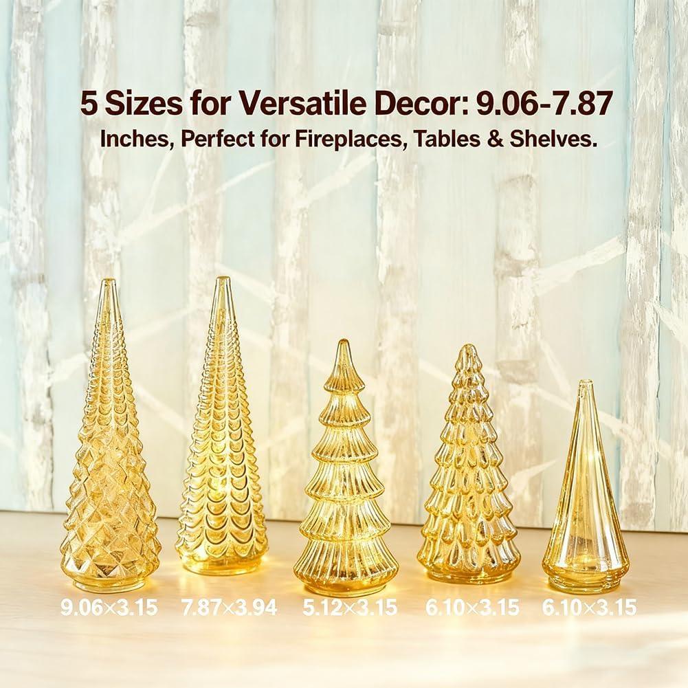 5pcs Glowing Christmas Tree Set Christmas Tree Stylish Glowing Ornament Christmas Party Home Decor, Adorable Christmas Collectible Figurines, Perfect for Desktop Display, Decorative Doll Ornaments(Along with Three Mini Christ House Of Avana