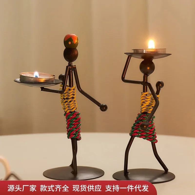 Retro Candle Holder - Abstract Art Gold, back view - House Of Avana