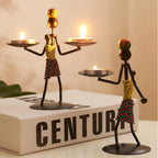 Retro Candle Holder - Abstract Art Gold, front view - House Of Avana