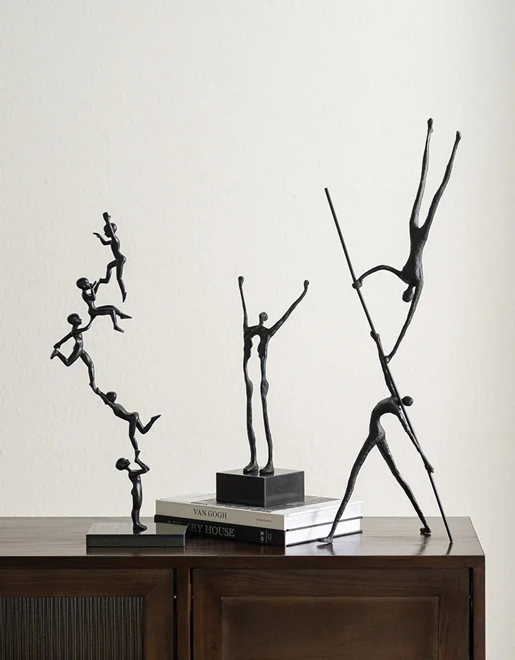 Abstract Sculpture - Acrobatic Figurine Gold Finish, close-up view - House Of Avana