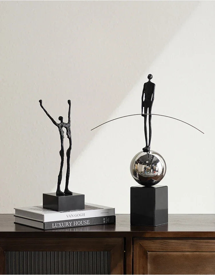 Abstract Sculpture - Acrobatic Figurine Gold Finish, dimensions view - House Of Avana