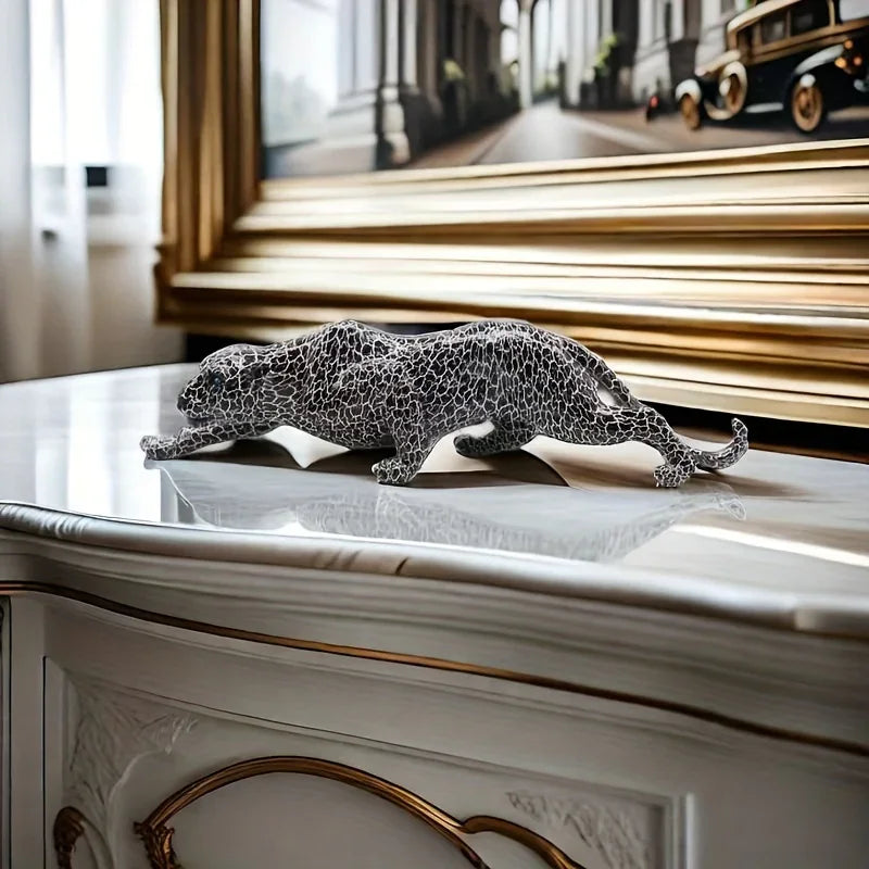 Abstract Leopard Sculpture - Gold Finish, angled view - House Of Avana