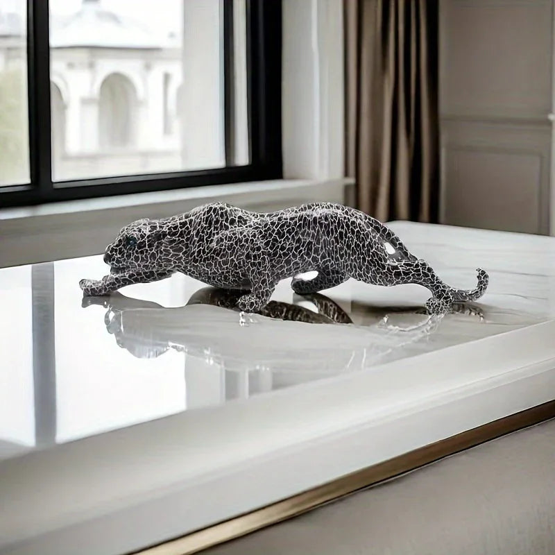 Abstract Leopard Sculpture - Gold Finish, angled view - House Of Avana