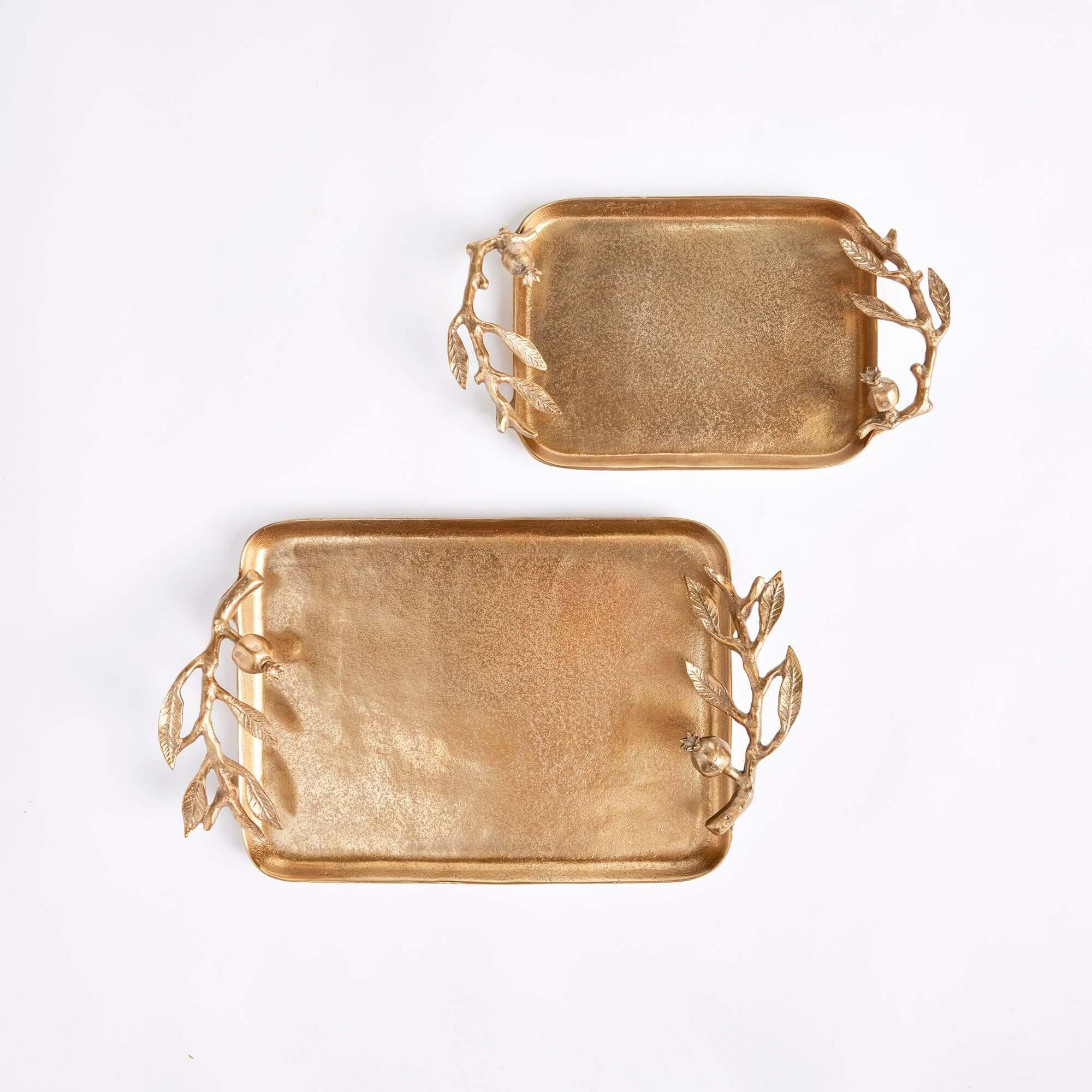 Antique Gold Pomegranate Handle Decorative Trays (set of 2) - House Of Avana
