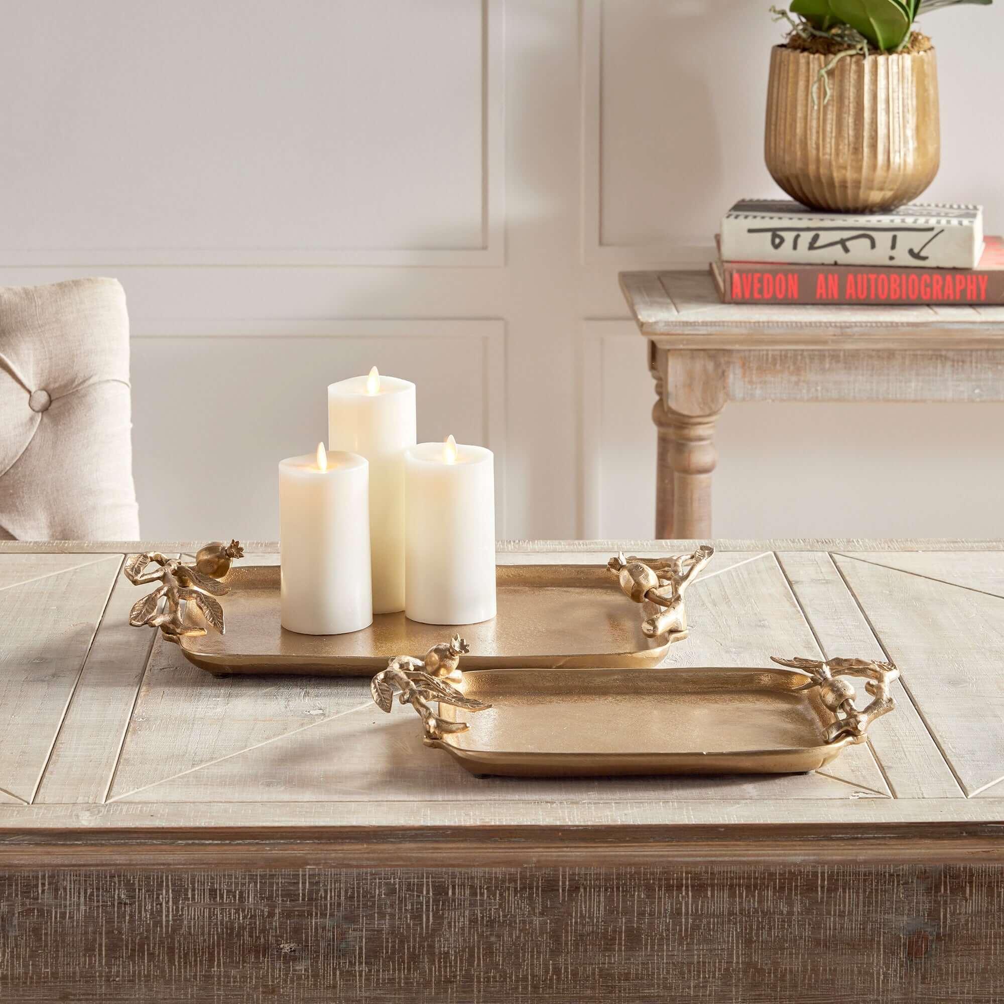 Antique Gold Pomegranate Handle Decorative Trays (set of 2) - House Of Avana