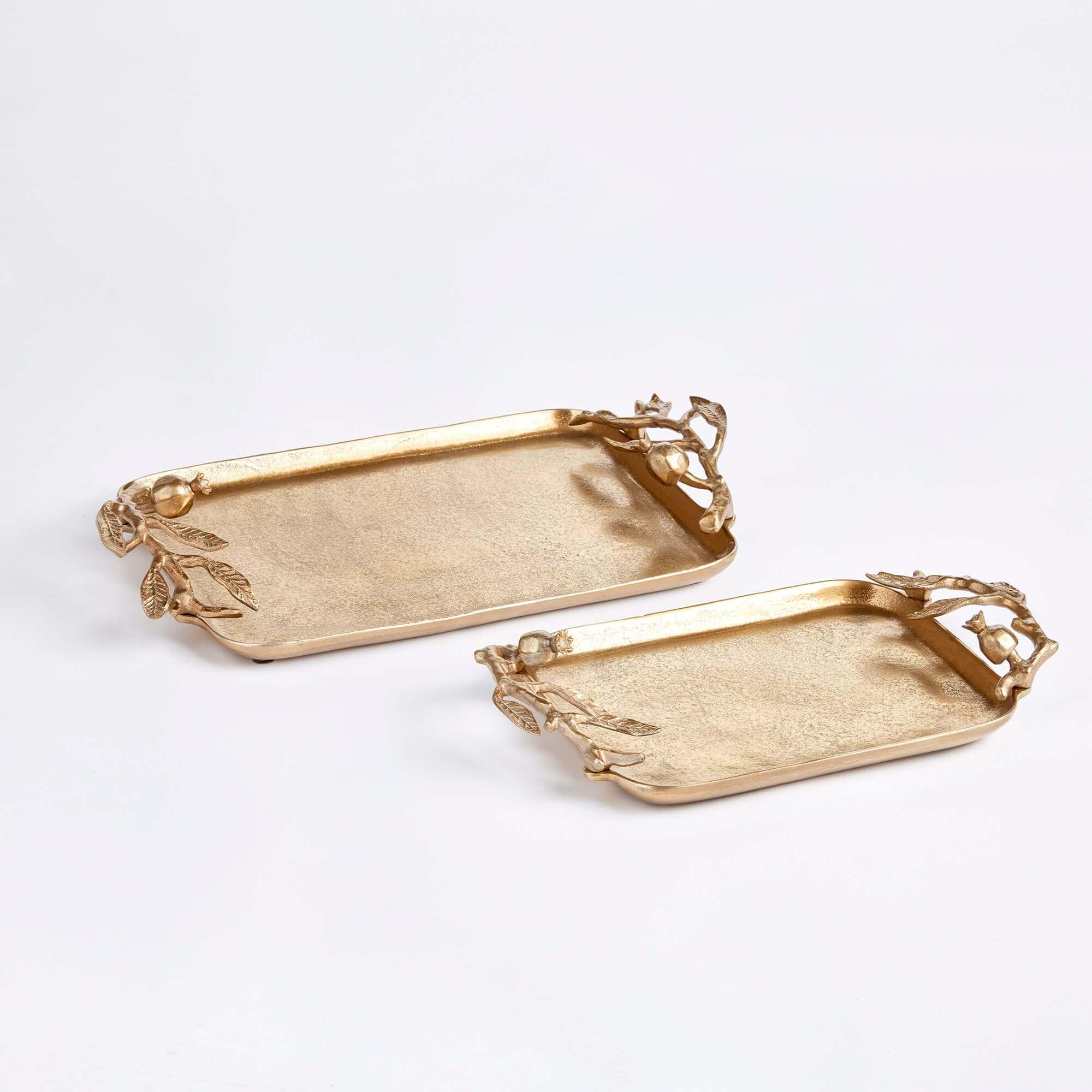 Antique Gold Pomegranate Handle Decorative Trays (set of 2) - House Of Avana