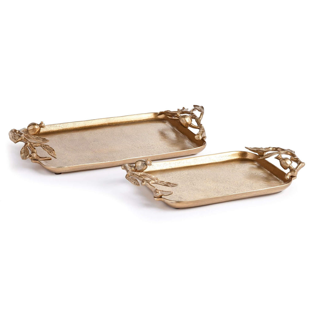 Antique Gold Pomegranate Handle Decorative Trays (set of 2) - House Of Avana