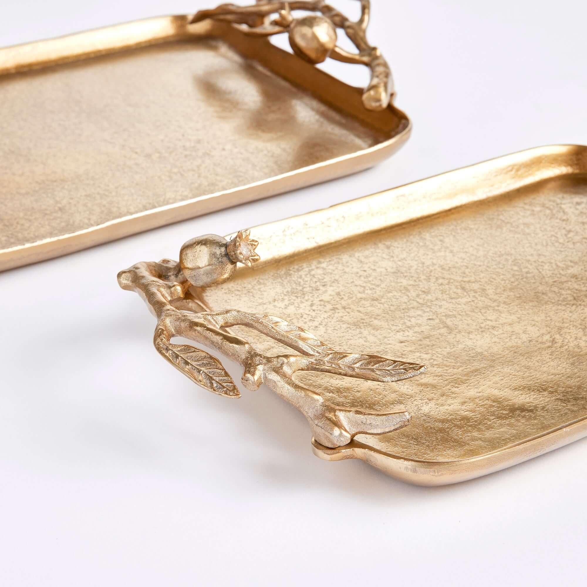 Antique Gold Pomegranate Handle Decorative Trays (set of 2) - House Of Avana