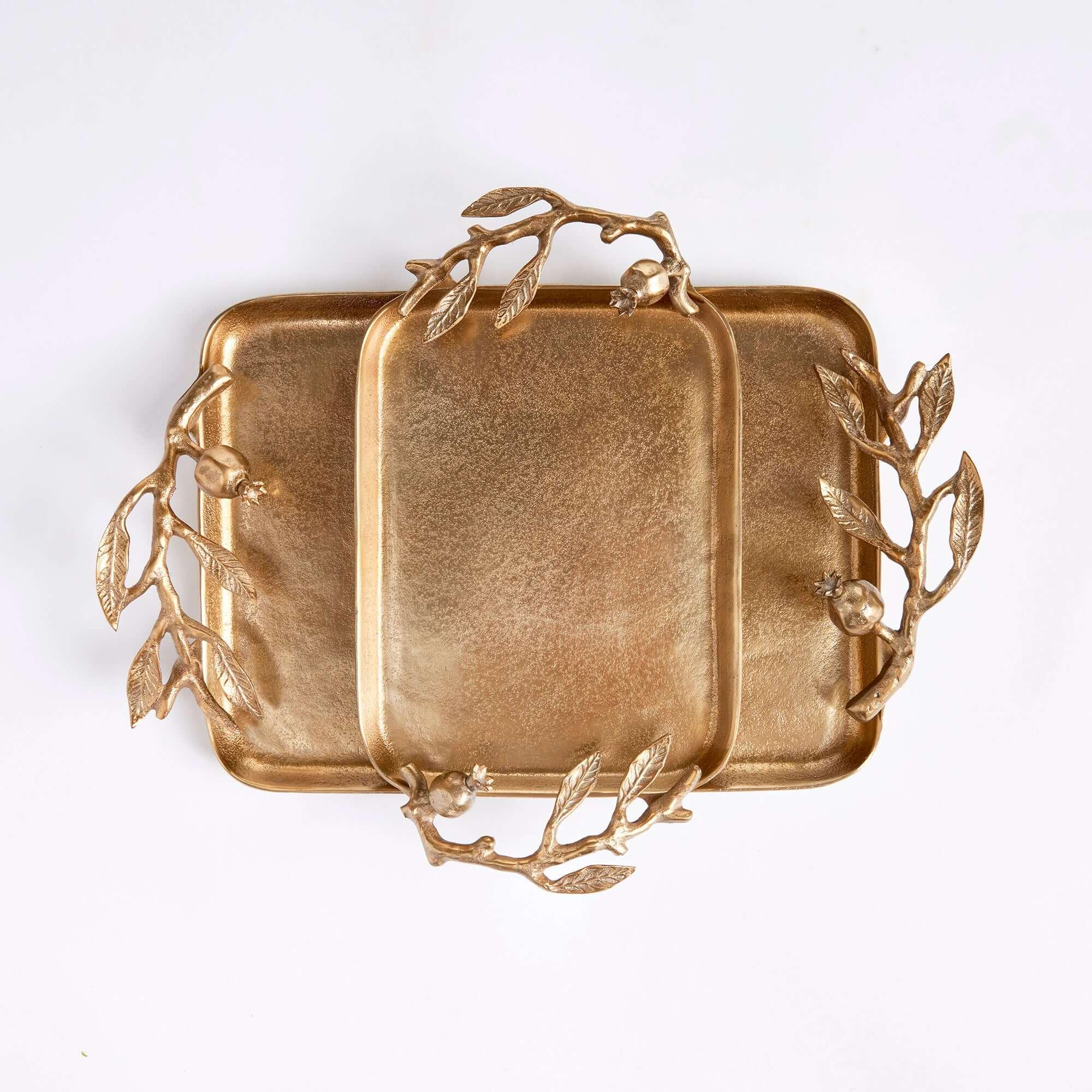 Antique Gold Pomegranate Handle Decorative Trays (set of 2) - House Of Avana