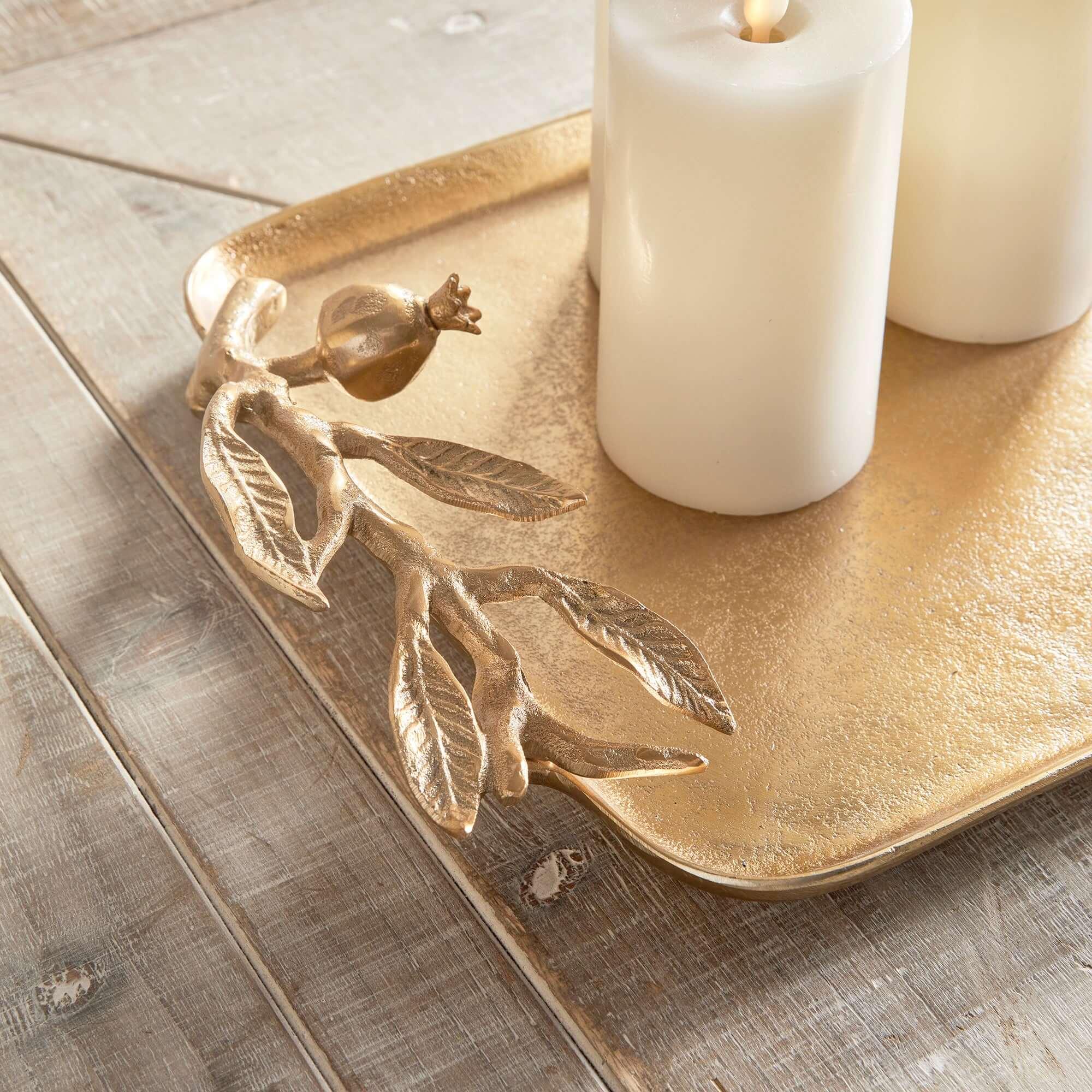 Antique Gold Pomegranate Handle Decorative Trays (set of 2) - House Of Avana