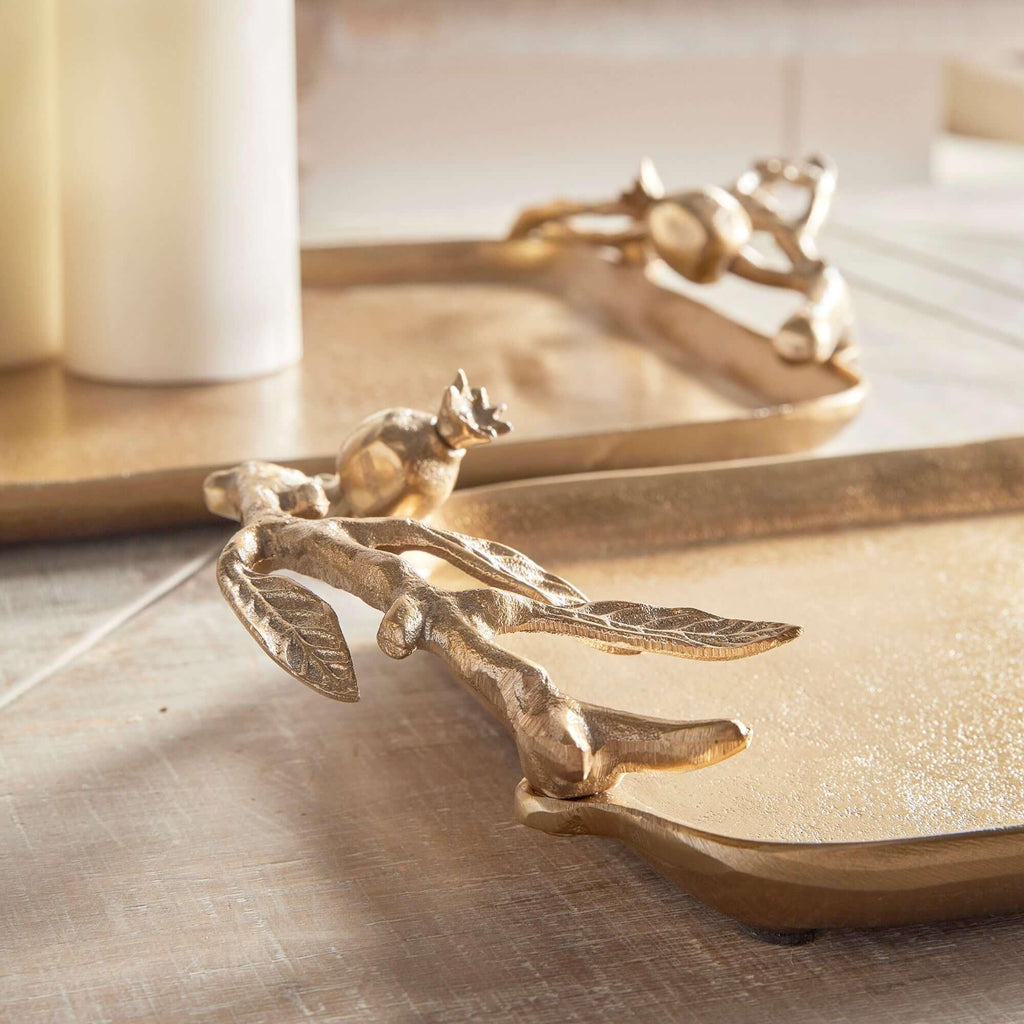 Antique Gold Pomegranate Handle Decorative Trays (set of 2) - House Of Avana