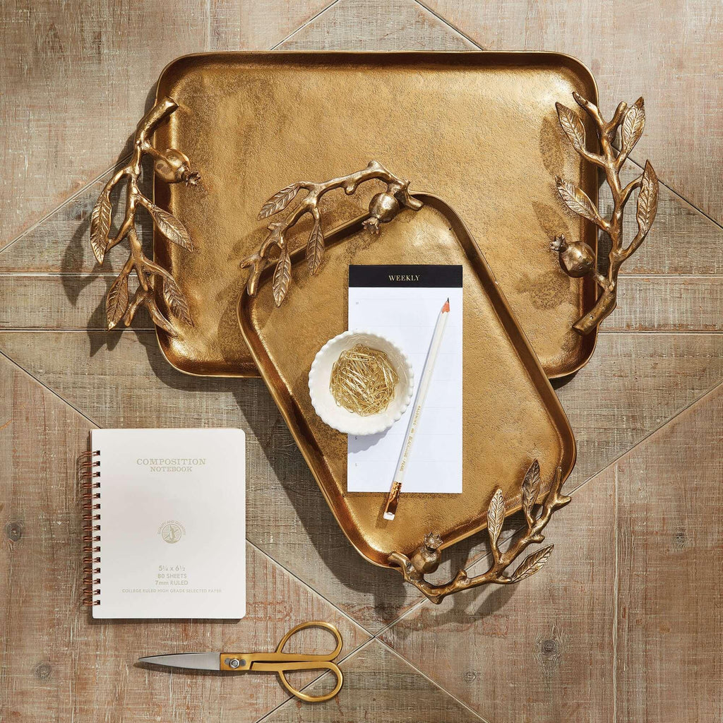 Antique Gold Pomegranate Handle Decorative Trays (set of 2) - House Of Avana