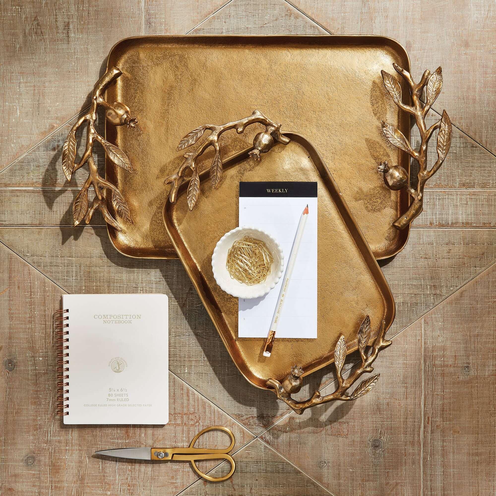 Antique Gold Pomegranate Handle Decorative Trays (set of 2) - House Of Avana