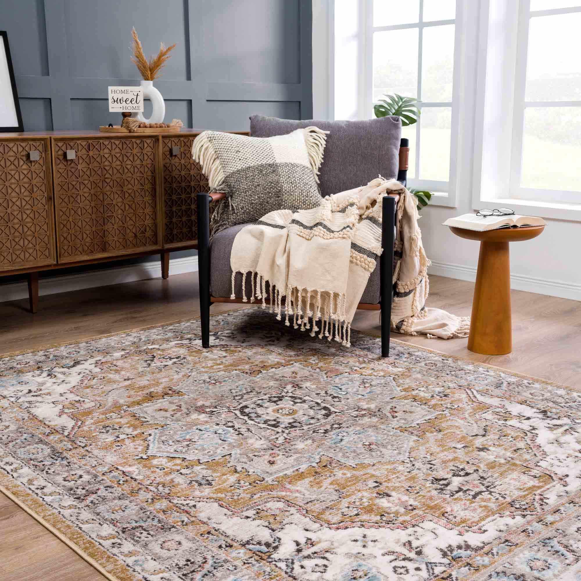 Albie Gold & Beige Area Rug - House Of Avana