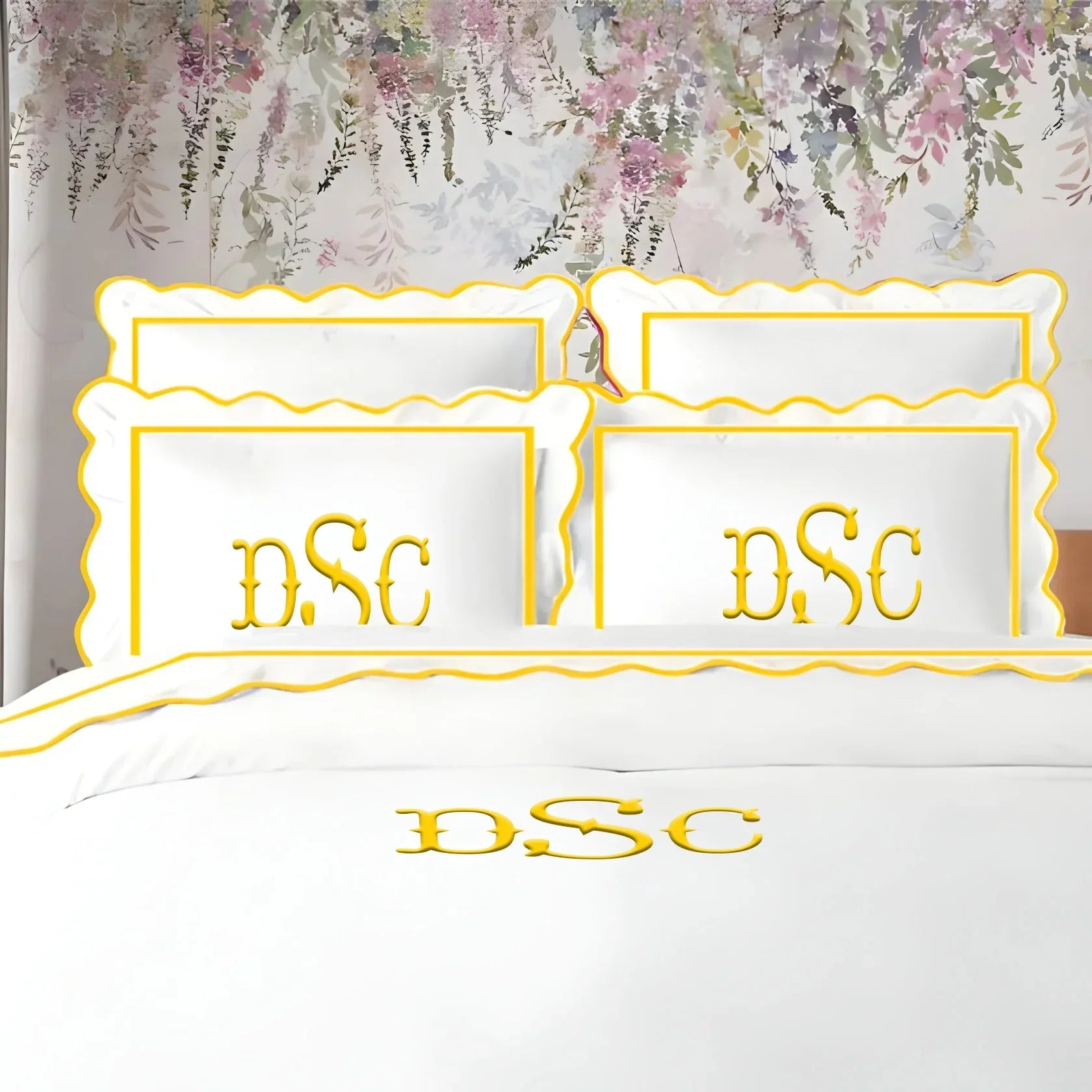 Monogram 400TC Cotton Scallop Embroidery & Border Sateen Solid Duvet Cover Set PushpLinen